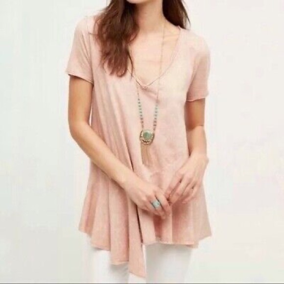 2for$30 ANTHROPOLOGIE Eri &Ali Acid Wash Asymmetrical T Shirt Pink Peach Medium - Picture 3 of 12